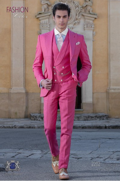 Italian stitched bespoke pink pure linen suit