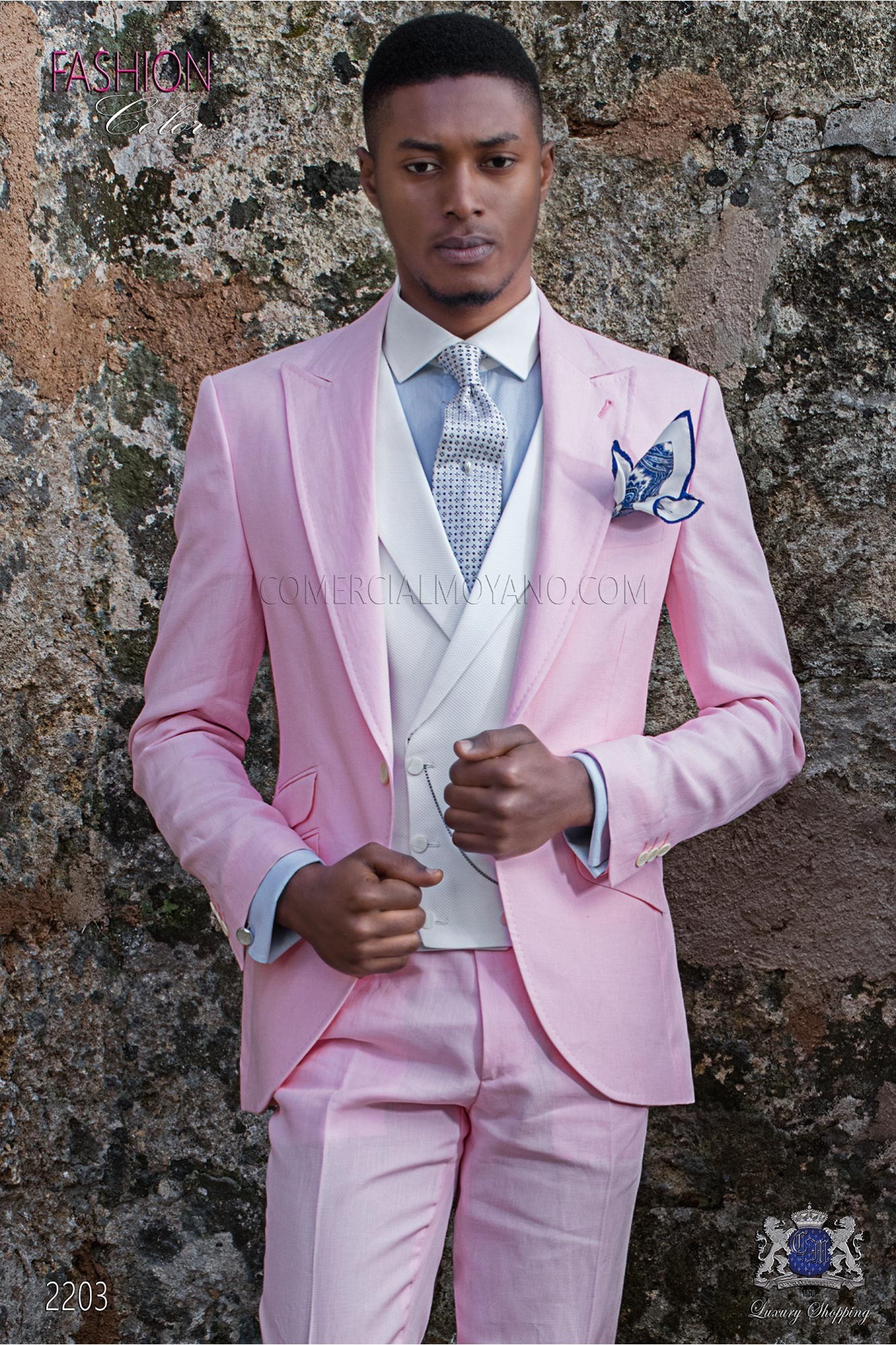 Stitched bespoke light pink pure linen suit model 2203 Mario Moyano
