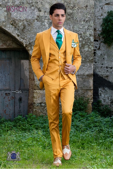 Costume italienne jaune de pur coton avec surpiqûre