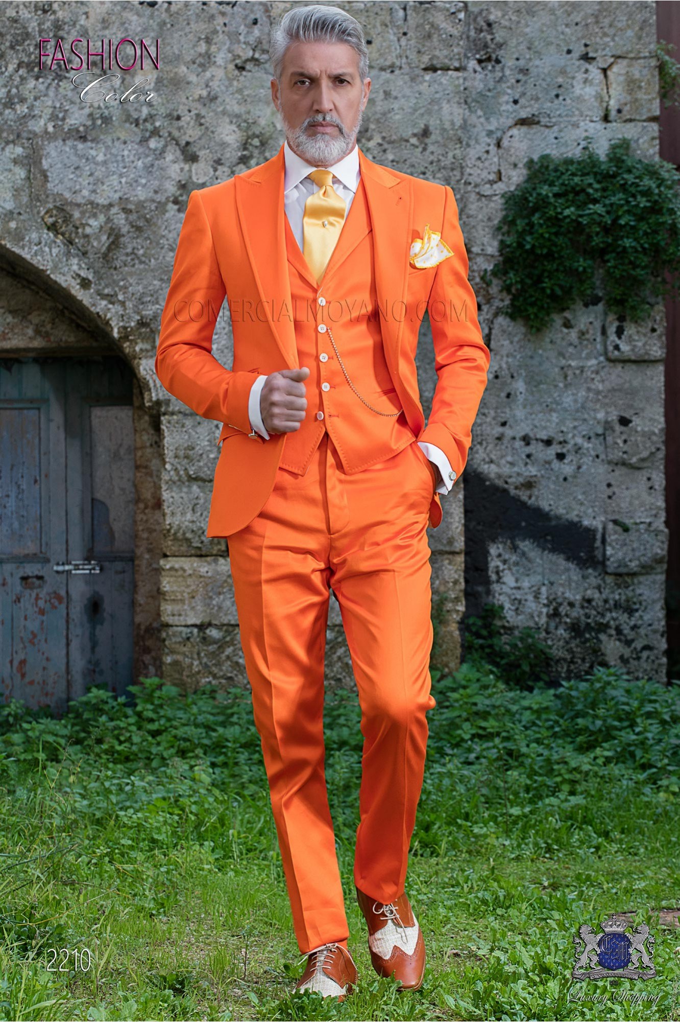 Stitched bespoke pure cotton orange suit model 2210 Mario Moyano
