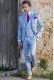 Costume italienne blue clair de pur coton avec surpiqûre