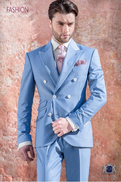 Italian bespoke blue new performance double breasted suit