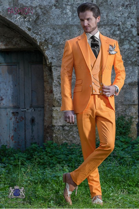 Costume de mariage orange en piquet de coton