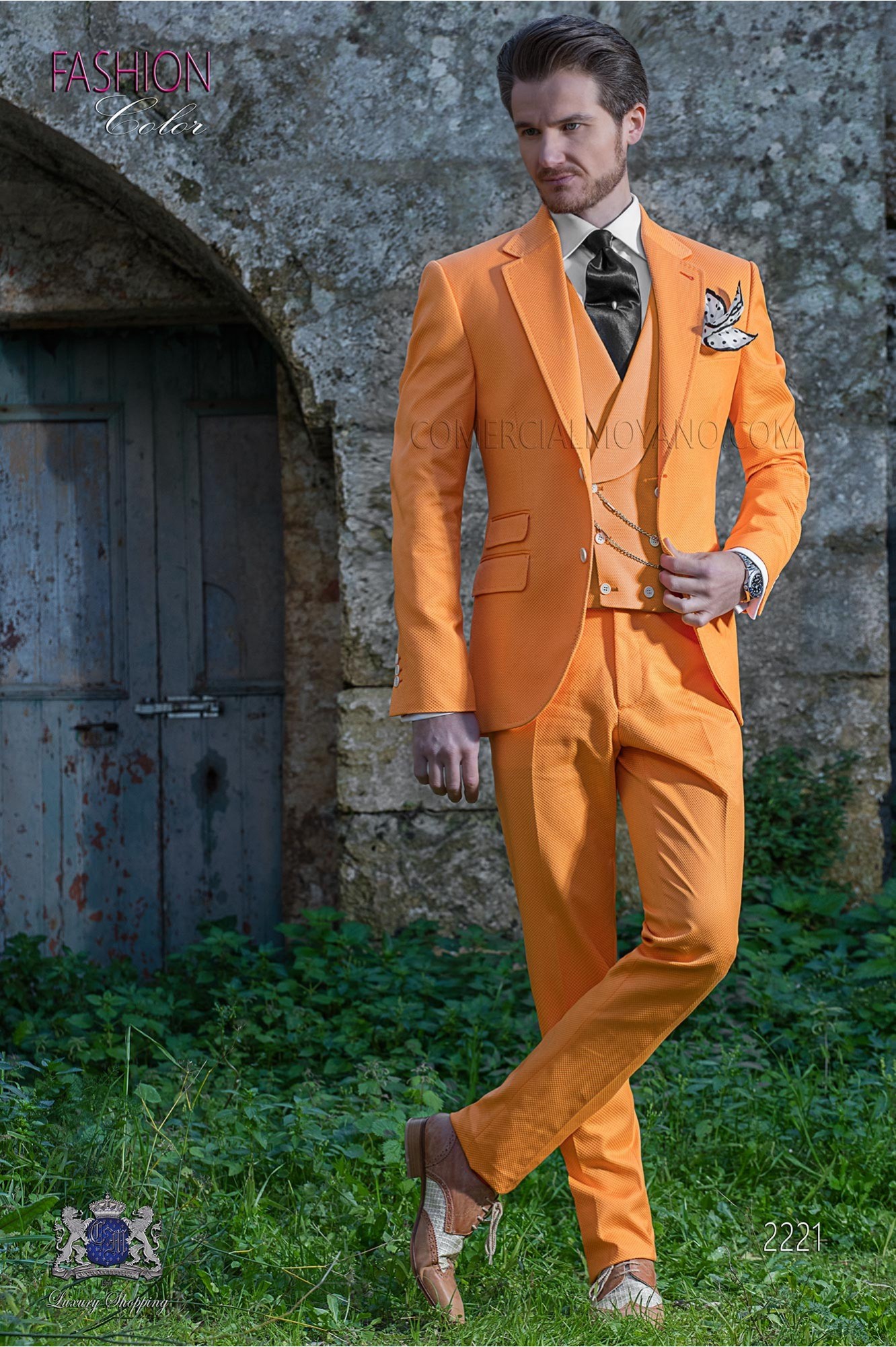 Italian orange pure cotton piqué wedding suit model 2221 Mario Moyano