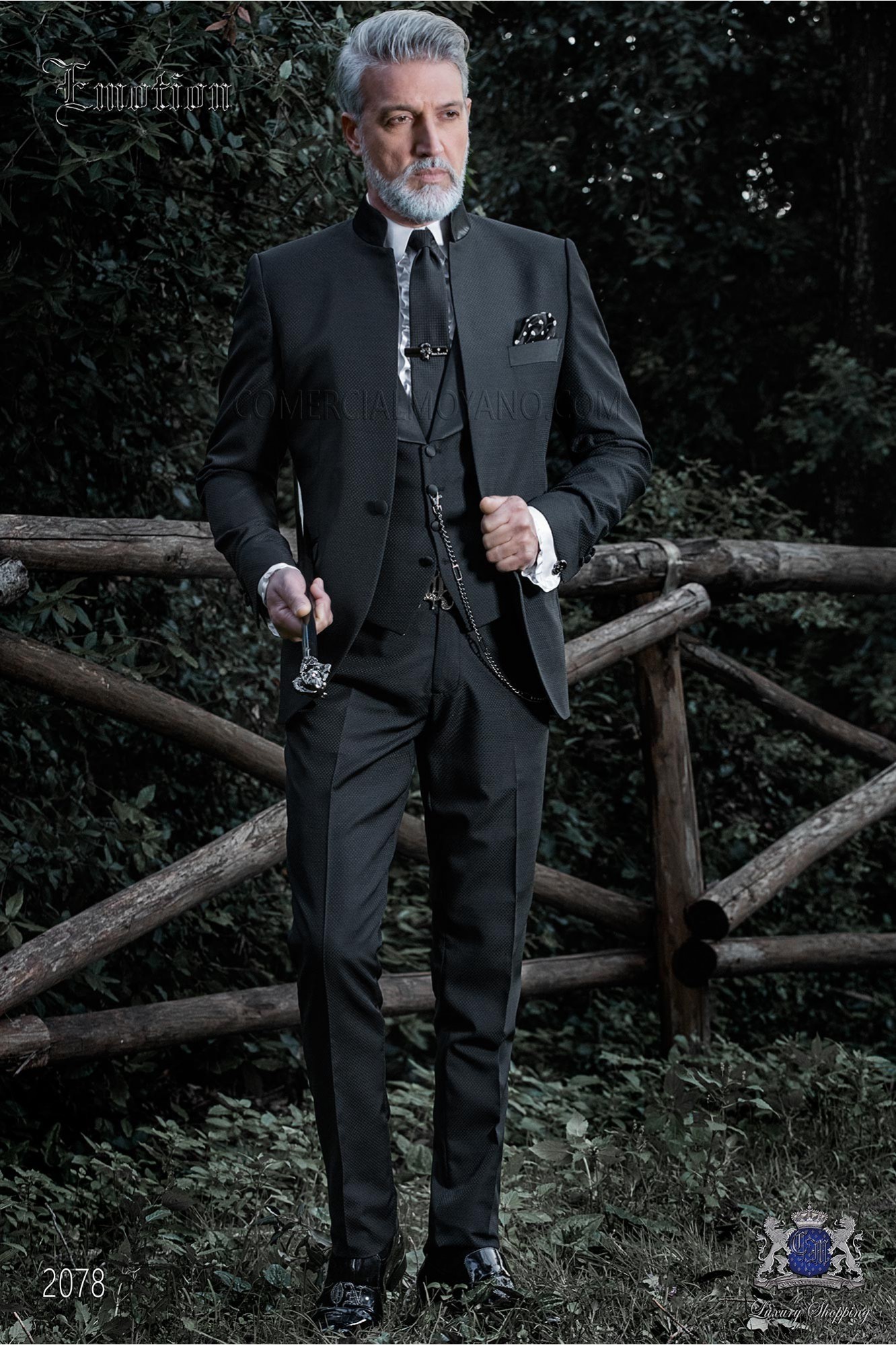 Italian black mao collar groom suit model 2078 Mario Moyano