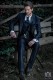 Marineblau Smoking Anzug mit Kontrast Revers aus Wollmischung
