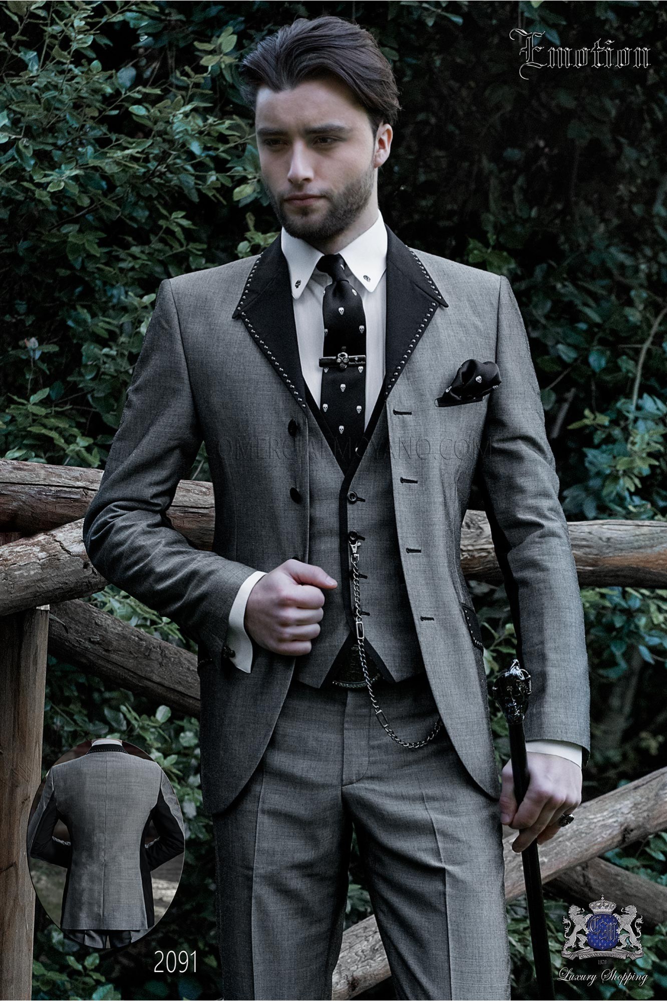 Italian gray patchwork fashion suit model 2091 Mario Moyano