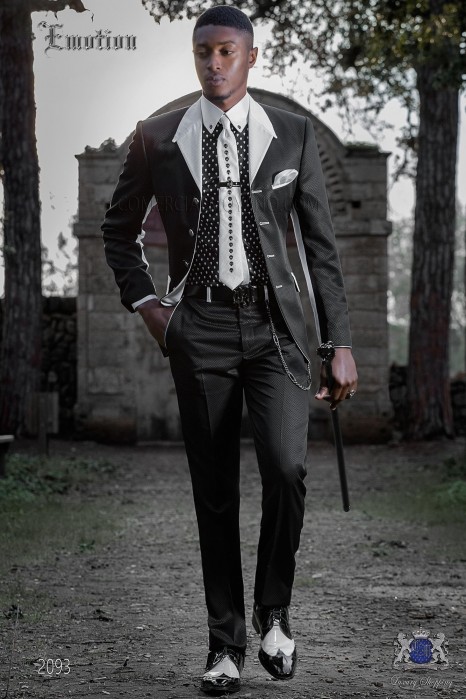 Fashion italian bespoke suit black with withe lapel