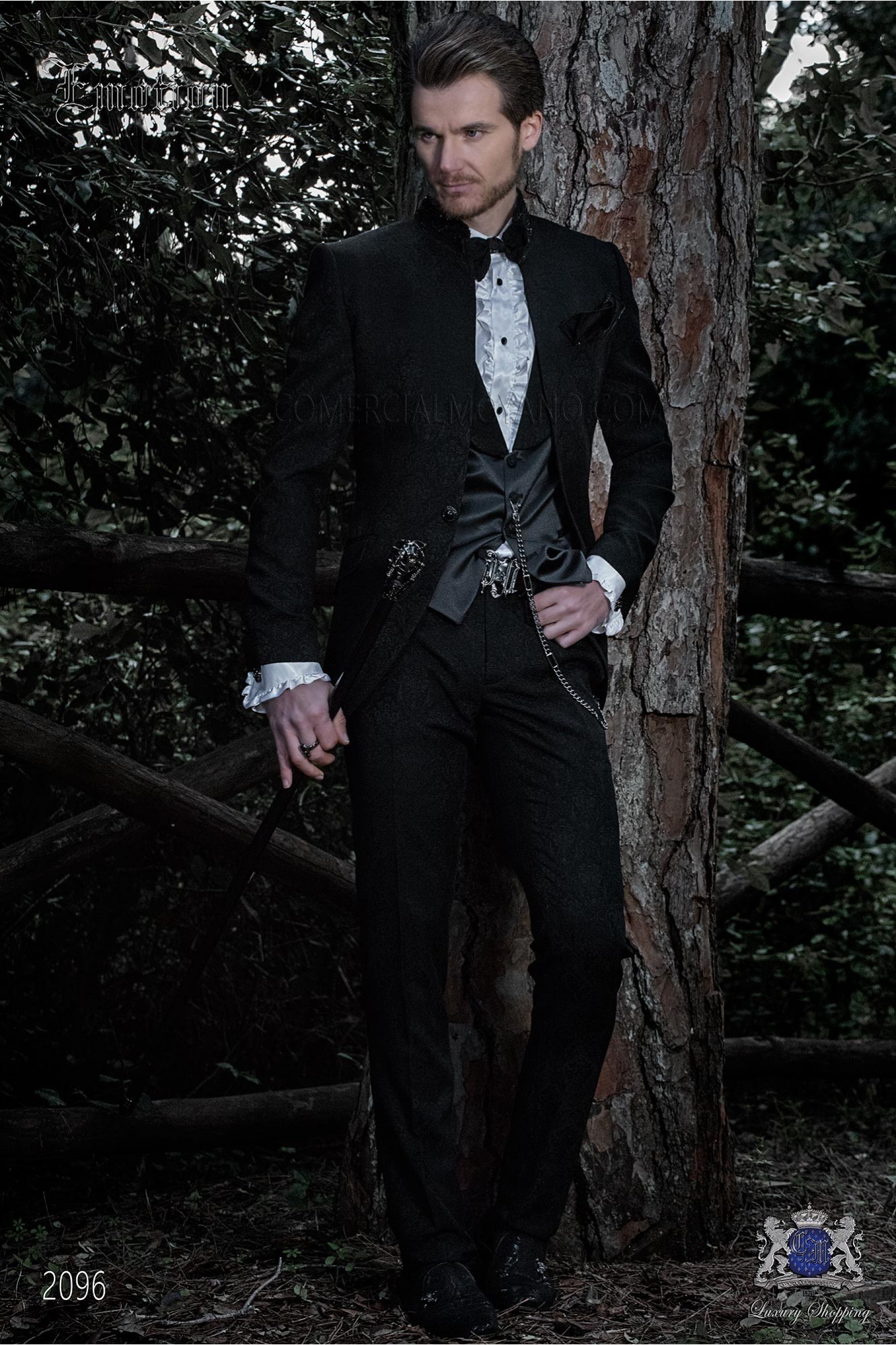 Bespoke black jacquard fashion jacket with mao collar model 2096 Mario Moyano