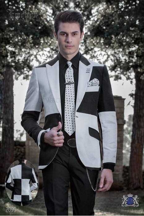 Patchwork jacket black and white. Wool mix fabric.