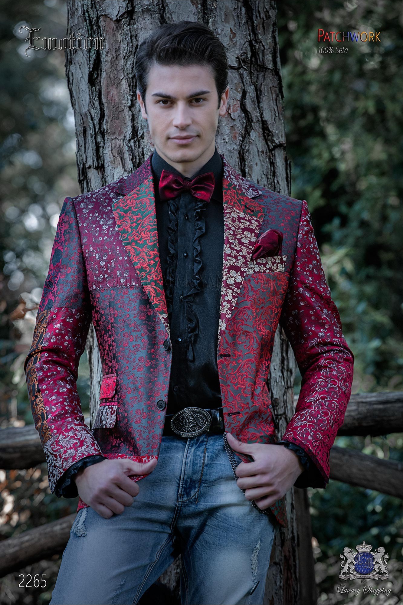 red patchwork pure silk jacquard jacket Mario Moreno Moyano.