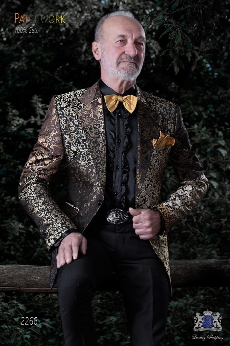 Italian patchwork jacket made of pure jacquard silk gold tones