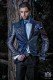 Bräutigam Anzug, Patchwork Sakko, blau, aus reiner Jacquard-Seide