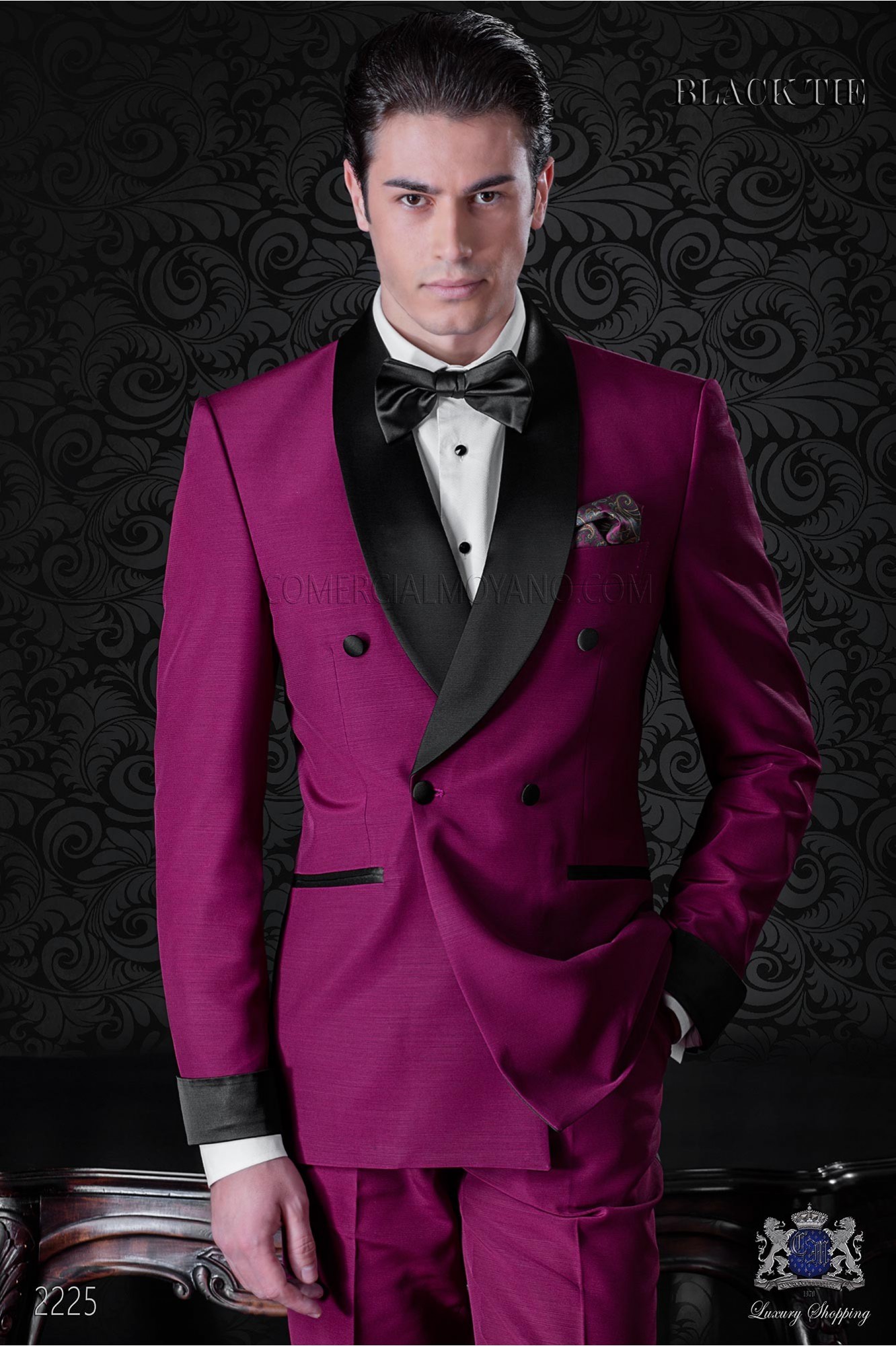 Bespoke burgundy double breasted tuxedo model 2225 Mario Moyano