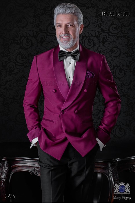 Italienisch burgund zweireihig Smoking Anzug aus Wollmischung
