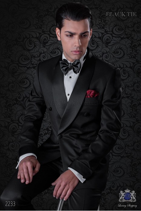 Italienisch schwarze zweireihig Smoking Anzug aus Wollmischung