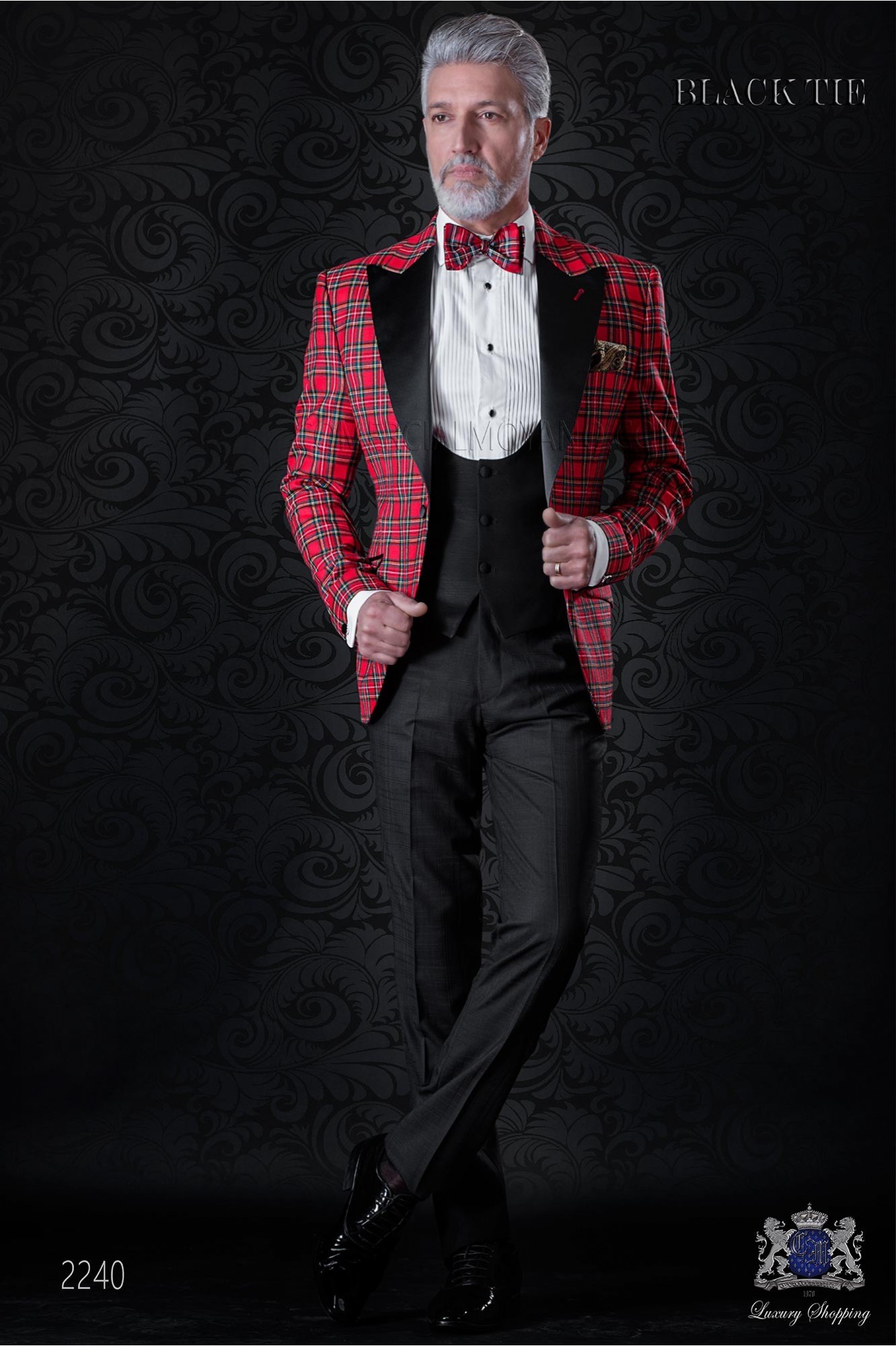 Traje de novio esmoquin tartán rojo modelo: 2240 Mario Moyano colección Black Tie