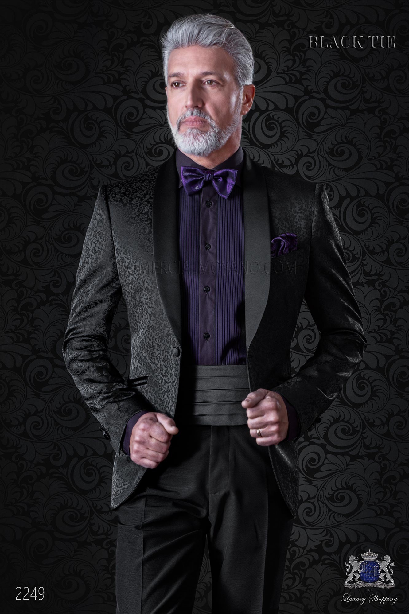 Bespoke black silk dinner jacket combined with a black trousers model 2249 Mario Moyano