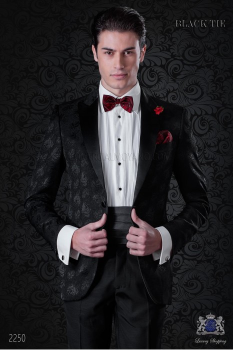 Italian bespoke wool silk black jacquard tuxedo