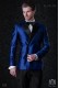 Italian bespoke double breasted royal blue shantung tuxedo