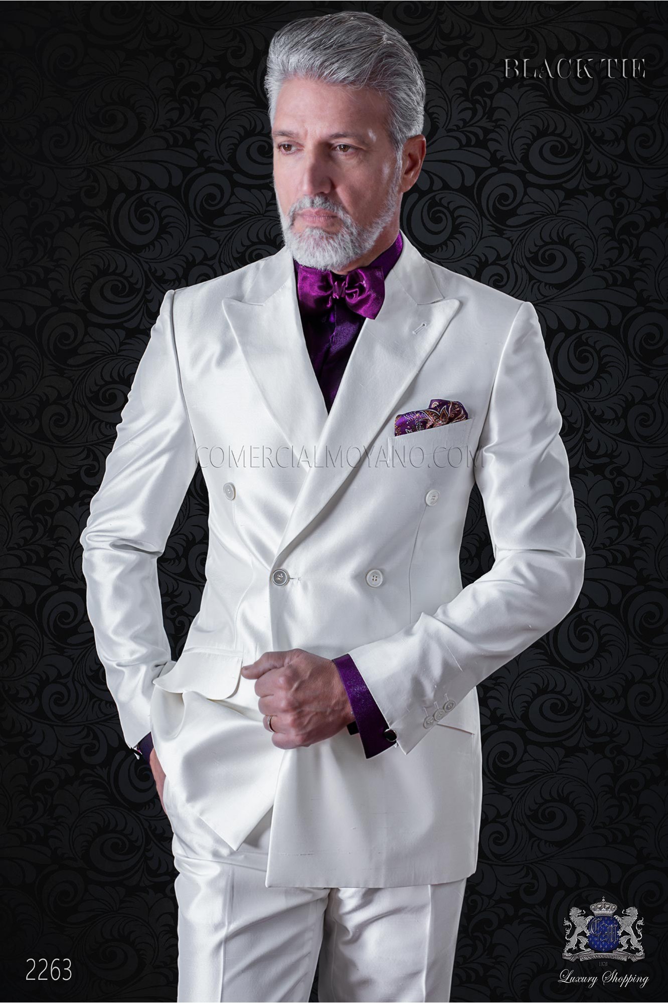 Bespoke white shantung double breasted jacket model 2263 Mario Moyano