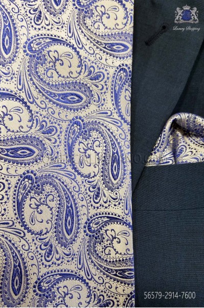 Blue cashmere tie and handkerchief
