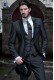 Modern gray groom suit with black lapels slim fit 693 Mario Moyano