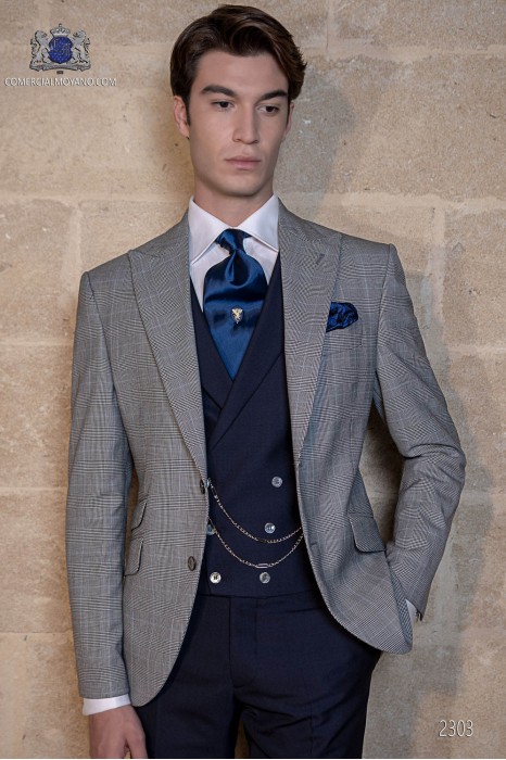 Blue suit bespoke Prince of Wales