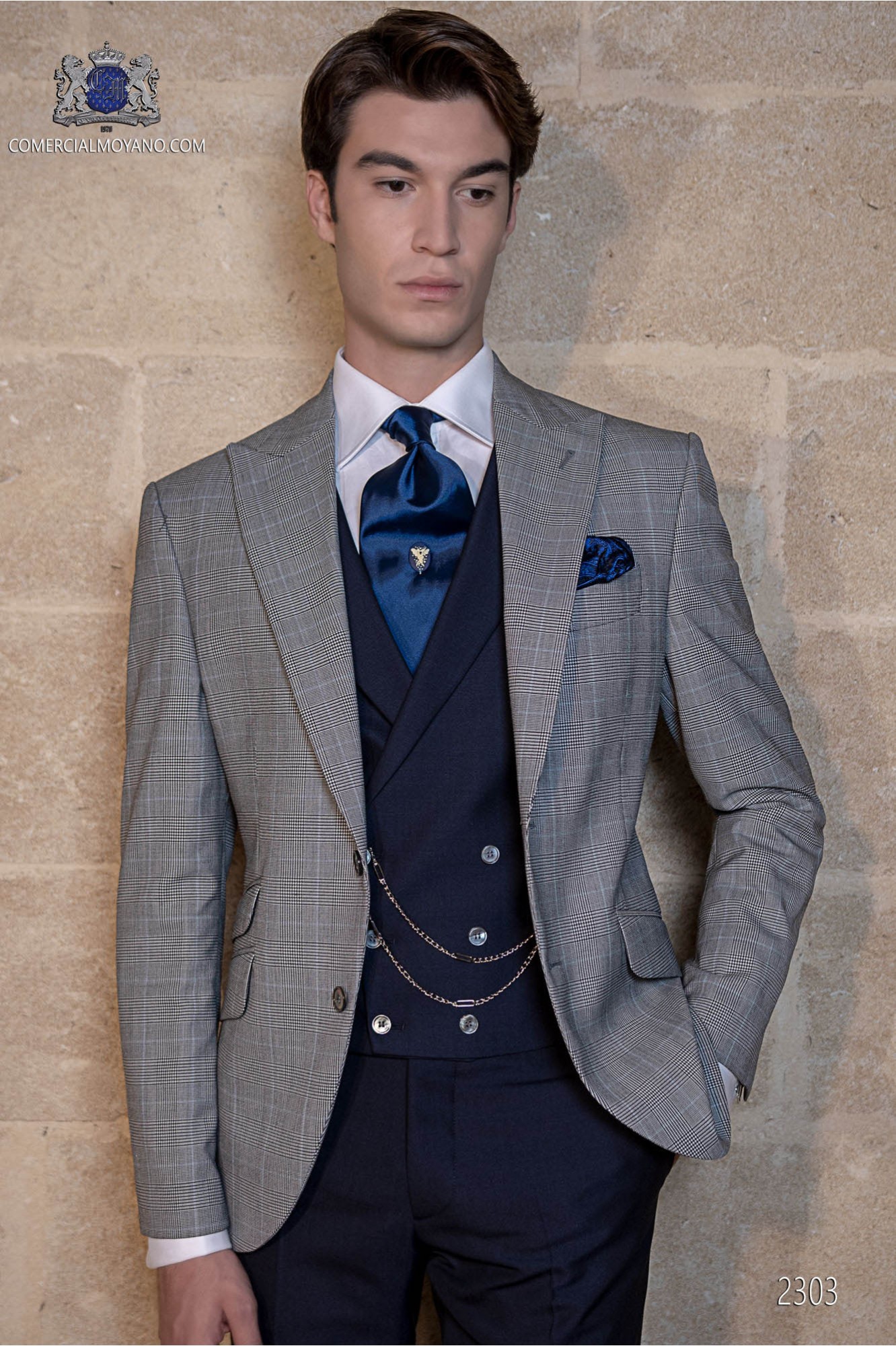 Traje de novio príncipe de gales azul modelo: 2303 Mario Moyano colección Gentleman