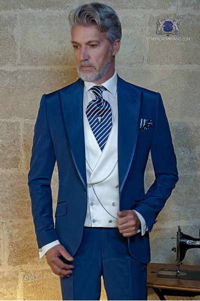 Royal blaue Anzug mit Satin Kontrast