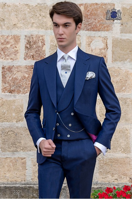 Italien costume classique de mariage bleu royal de laine mélangée mohair alpaga