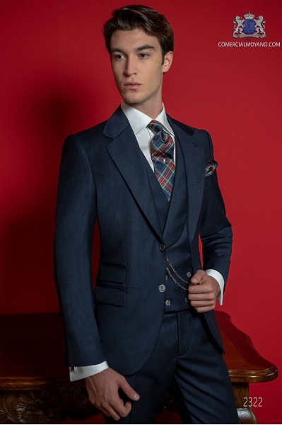 Classic Italian blue groom suit fil a fil.