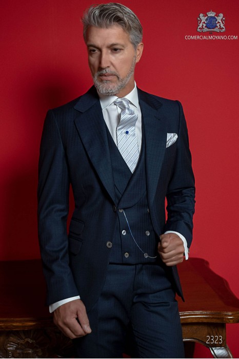 Classic Italian blue groom suit fil a fil.