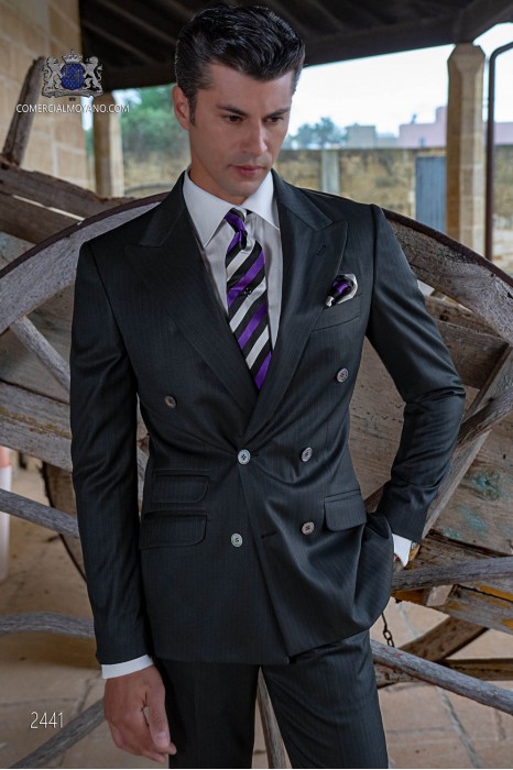 Italian bespoke black pinstripe double breasted suit