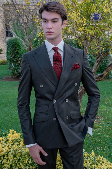 Black Italian suit double breasted suit wiht red pinstripe