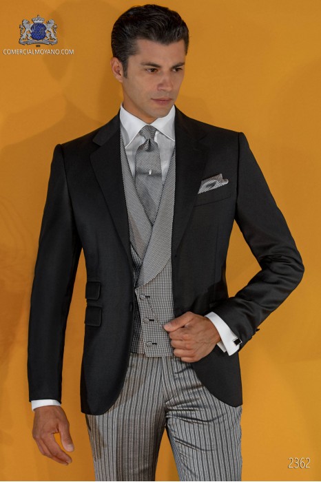 Italian tailoring suit 2-piece, with elegant cut "Slim" two buttons. 100% black wool fabric.