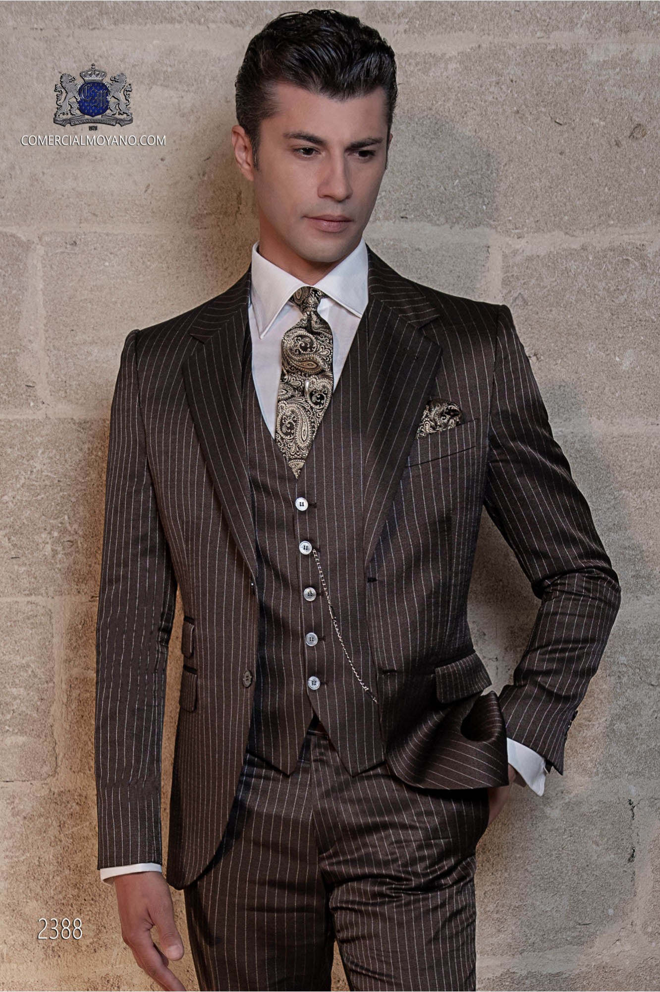 Traje raya diplomática marrón modelo: 2388 Mario Moyano colección Gentleman