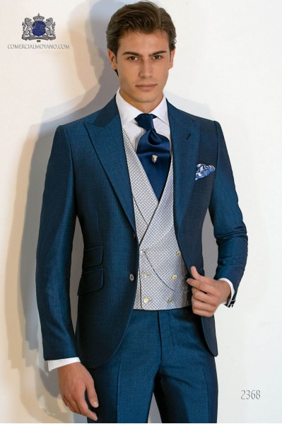 Costume de marié bleu sur mesure en laine mohair alpaga coupe moderne 2368 Mario Moyano