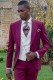 Italian wedding suit Slim stylish cut. Peak lapel with contrast fabric piping. Made from wool and acetate fabric in Burgundy