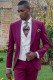 Italian wedding suit Slim stylish cut. Peak lapel with contrast fabric piping. Made from wool and acetate fabric in Burgundy