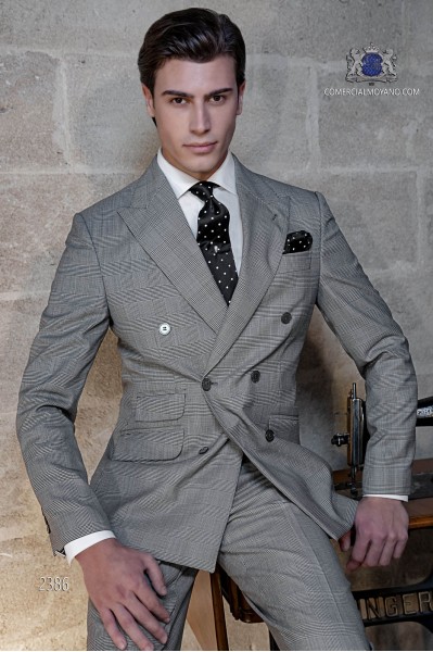Prince of Wales gray double breasted groom suit 2386 Mario Moyano