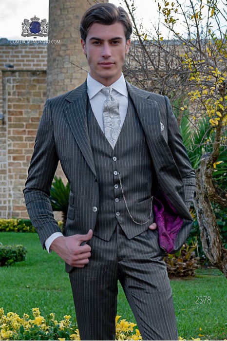 bespoke grey pinstripe wedding suit 2378 Mario Moyano