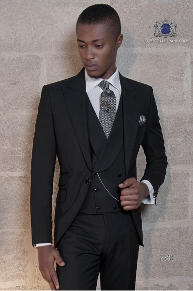 Italian bespoke black suit wool mix