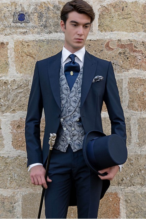 Italienische Bräutigam cut Anzug, marine blau, aus Mohair Wolle