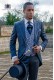 Elegant Italian morning suit "Slim", an opening. Prince of Wales blue fabric.