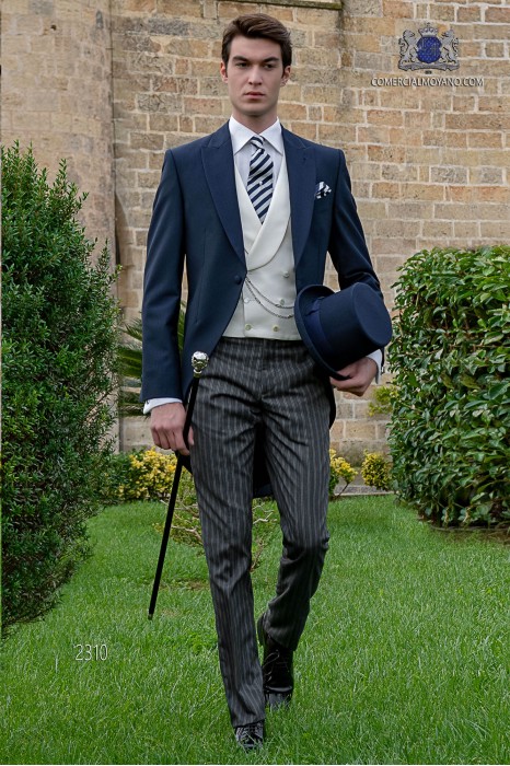 Costume de marriage bleu avec “Prince of Wales” pantalons