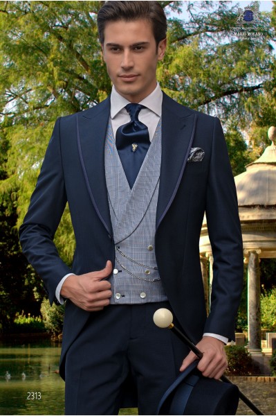 Bespoke navy blue groom morning suit modern slim fit 2313 Mario Moyano