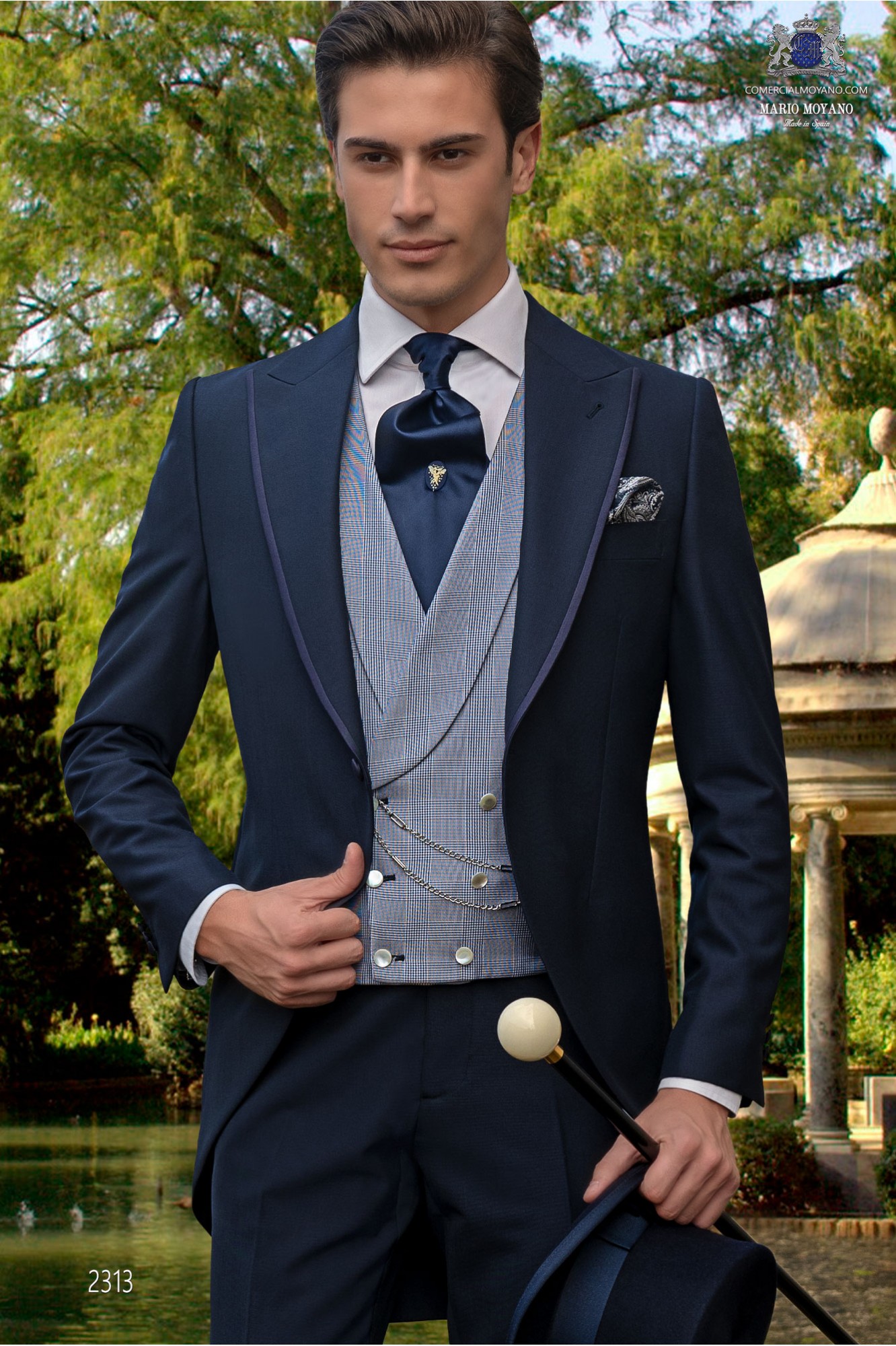 Chaqué de novio azul marino tejido lana alpaca modelo: 2313 Mario Moyano colección Gentleman