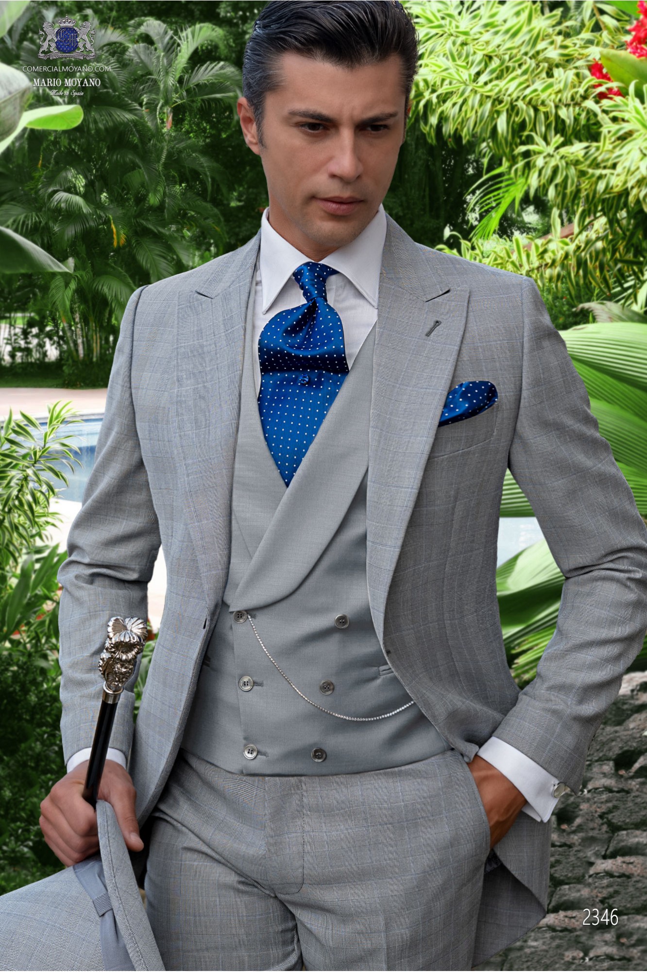Chaqué de novio príncipe de gales gris y azul modelo: 2346 Mario Moyano colección Gentleman