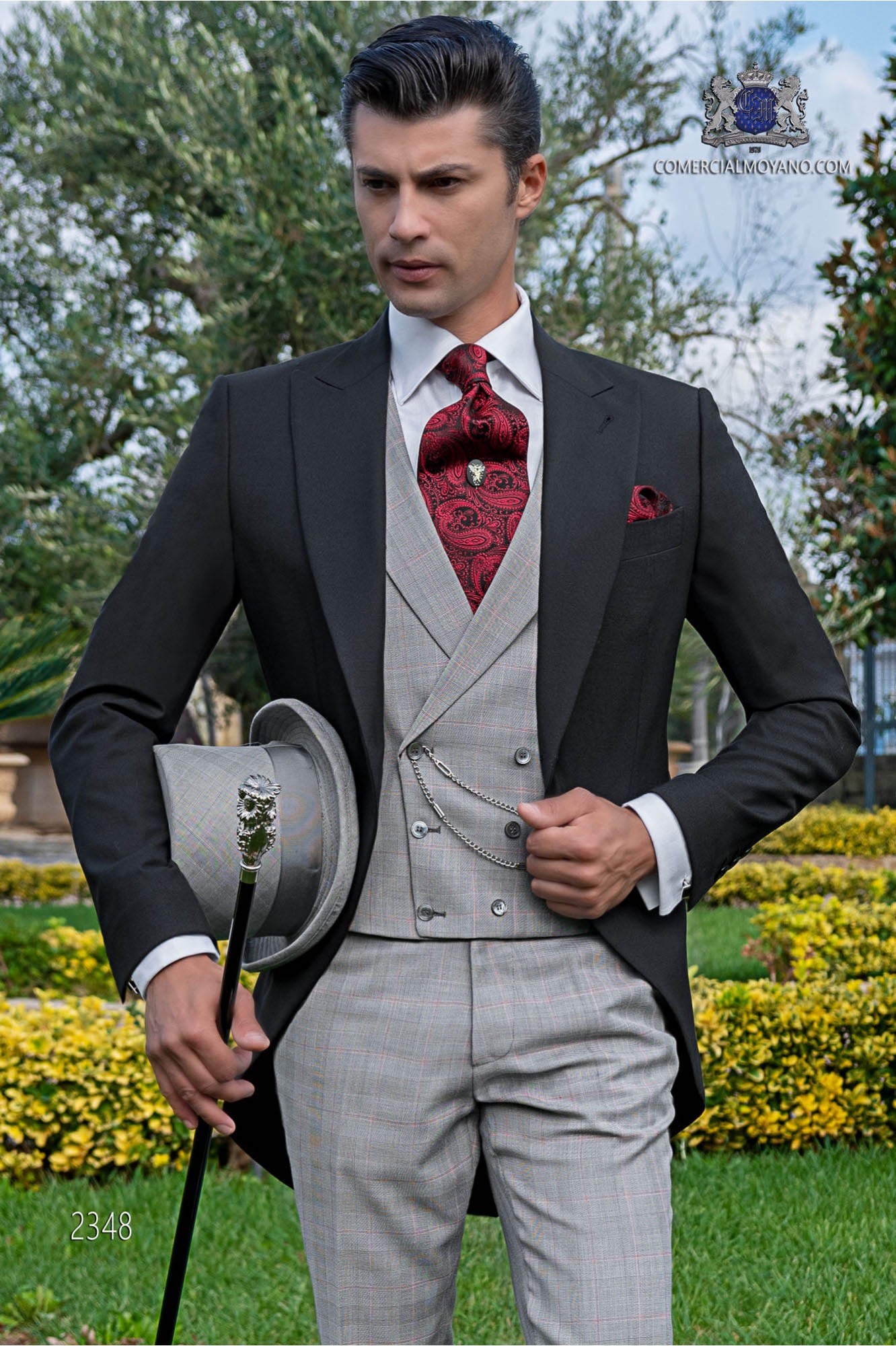 Chaqué de novio negro tejido lana con pantalón y chaleco príncipe de gales modelo: 2348 Mario Moyano colección Gentleman